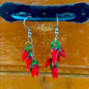 Glass Red Chili Dangle Earrings